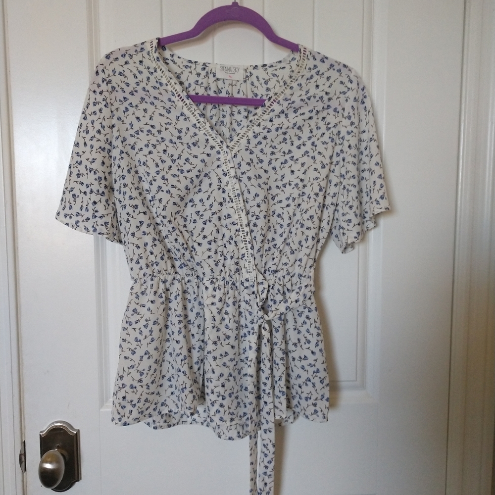 blue floral  blouse